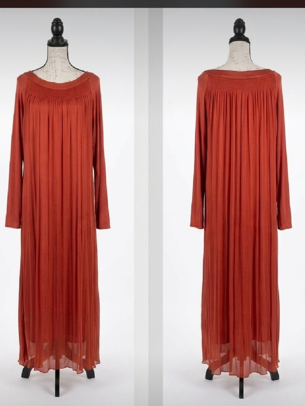 Soft Surroundings Artemis Silk Chiffon Layered Maxi Dress Burnt Orange Wmn's Lg